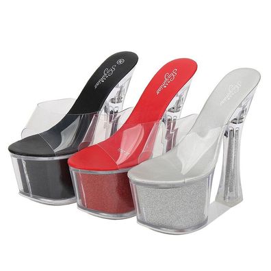Damen Blockabsatz Plateau Slip On Sandalen Hausschuhe Schuhe Pumps Highheels 39