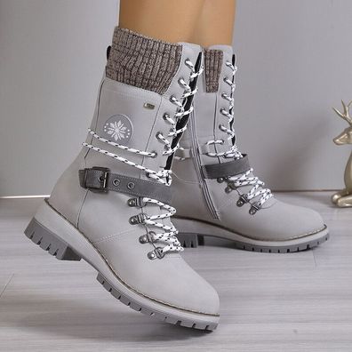 Damen Winter Schneestiefel Thermostiefel Mittlerer Schnurstiefel Wanderschuhe