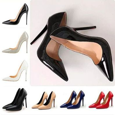 Damen Alip On Sexy High Heels Pumps Spitz Stilettoabsatz Lackleder Schuhe Party