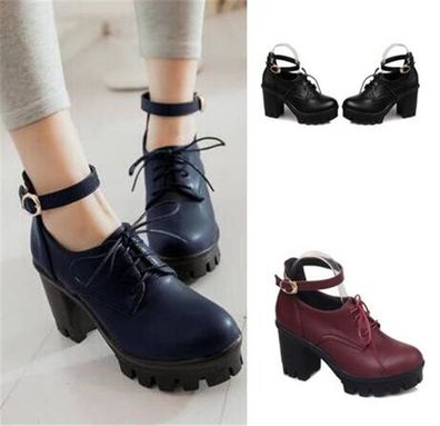 Frauen Knochelriemen Mary Jane Lace Up Plattform Schnalle Strap Pumpe Schuhe