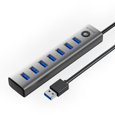 Orico USB 3.0 Hub 7-Port Aluminium mit USB-C Strom 5 Gbit/s 1m Kabel