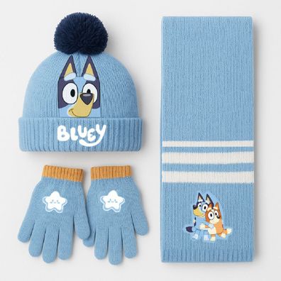 Bluey Kinder 3 Teilig Mütze & Schal & Handschuhe Set