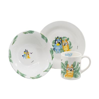 Bluey Kinder Geschirr Set Keramik 3 teilig Teller Schüssel Becher in Geschenkbox