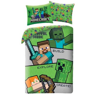 Minecraft Bettwäsche Set aus Mikrofaser Bettdeckenbezug 140 × 200 cm mit 70 × 90