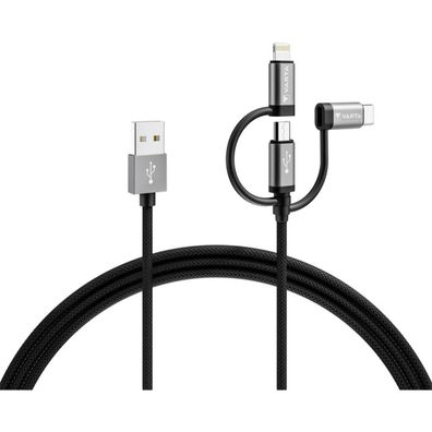 Varta USB Multikabel kompatibel mit iPhone USB-C und Micro-USB 2 m 12 W Schwarz