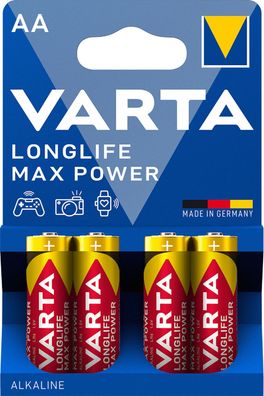 Varta Longlife Max Power AA Batterien (4-Pack) – 1,5V Alkaline für Hightech-Geräte
