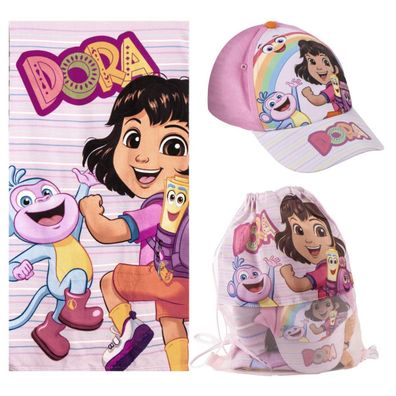 Dora La Explora Set Strandtuch 70 × 140 cm Baseballkappe und Turnbeutel für Kinder