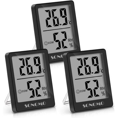 Sonomo Thermo Hygrometer 3er Set Digital Raumthermometer Luftfeuchtigkeit mit