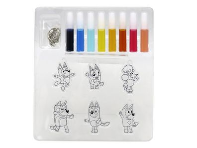 Bluey Bastelset Anhänger bemalen 6 Motive 8 Farben 6 Schlüsselringe Kreativset Kinder