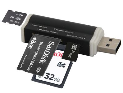 All-in-One Speicherkartenleser SD/Micro SD/M2/M2PRODUO USB Adapter Schwarz