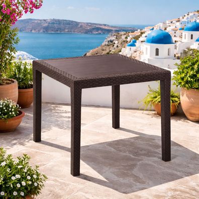 Gartentisch Tisch 79x79cm Rattan-Optik Kunststoff Terrasse Mokka eckig Outdoor