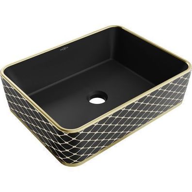 Mexen Catia Aufsatzwaschbecken 48x37cm, Schwarz/Gold, Keramik, Matt