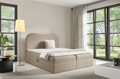Boxspringbett Schlafzimmerbett DARLIN Premium 160x220cm Stoff Gerra Cappuccino
