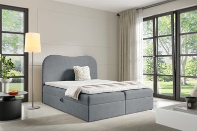 Boxspringbett Schlafzimmerbett DARLIN Premium 120x200cm Stoff Gerra Grau