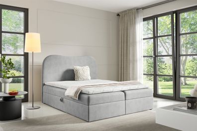 Boxspringbett Schlafzimmerbett DARLIN Premium 200x200cm Stoff Gerra Hellgrau