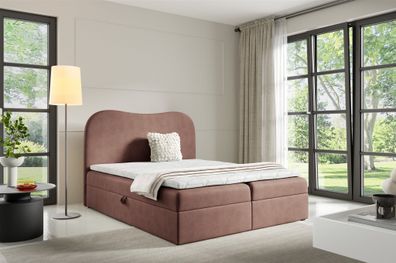 Boxspringbett Schlafzimmerbett DARLIN Premium 120x200cm Stoff Gerra Altrosa
