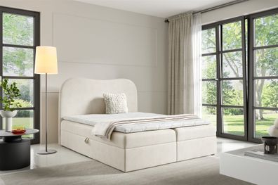 Boxspringbett Schlafzimmerbett DARLIN Premium 200x220cm Stoff Gerra Ecru