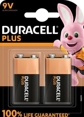 Duracell 9V E Block Plus MN1604 E-Block 6LR61 Batterie Plus 2er Blister
