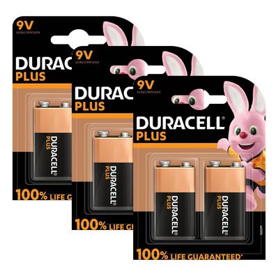 3x Duracell 9V E Block Plus MN1604 E-Block 6LR61 Batterie Plus 2er Blister