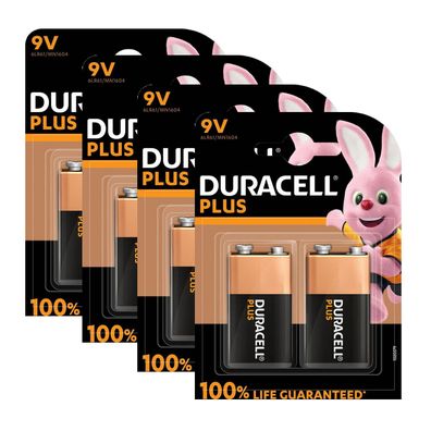 4x Duracell 9V E Block Plus MN1604 E-Block 6LR61 Batterie Plus 2er Blister