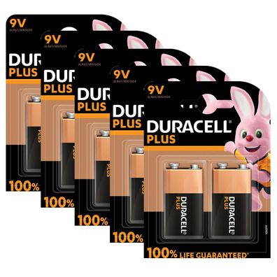 5x Duracell 9V E Block Plus MN1604 E-Block 6LR61 Batterie Plus 2er Blister