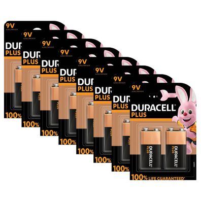 8x Duracell 9V E Block Plus MN1604 E-Block 6LR61 Batterie Plus 2er Blister