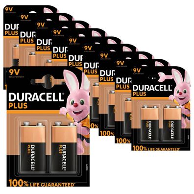 10x Duracell 9V E Block Plus MN1604 E-Block 6LR61 Batterie Plus 2er Blister
