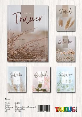 Trauerkarten - 100 Stück - 6 Motive