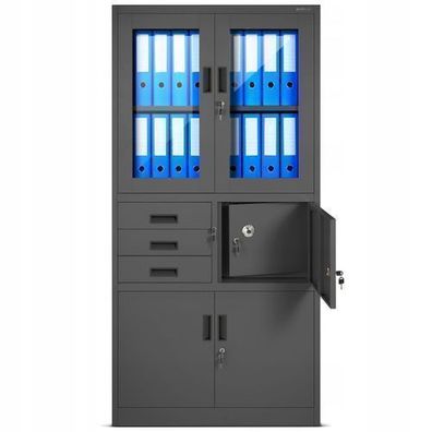 Aktenschrank Büroschrank Metallschrank Tresor Safe Geheimfach 185x90x40 cm Anthrazit