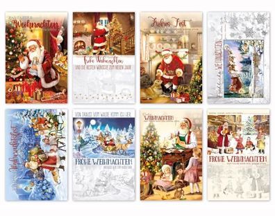 Weihnachtsmann Weihnachtskarte - 100 Stück - 8 Motive