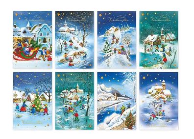 Weihnachtsmann mit Glimmer - Weihnachtskarte 100 Stück - 8 Motive