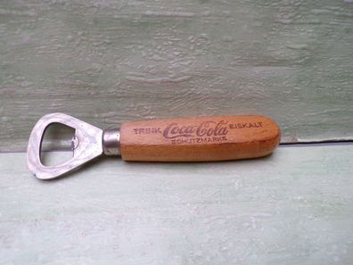 Trink Coca Cola eiskalt alter Flaschenöffner Schutzmarke Holzgriff 14cm