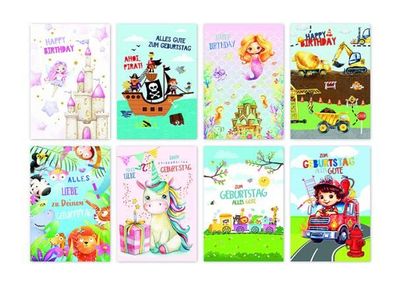 Kinder-Geburtstagskarte, geprägt - 100 Stück - 8 Motive