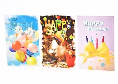 Geburtstagskarte - 100 Stück - 3 Motive