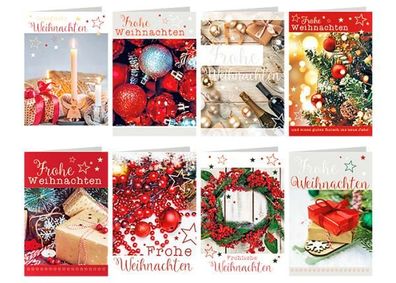 Frohe Weihnachten" Weihnachtskarte - 100 Stück - 8 Motive