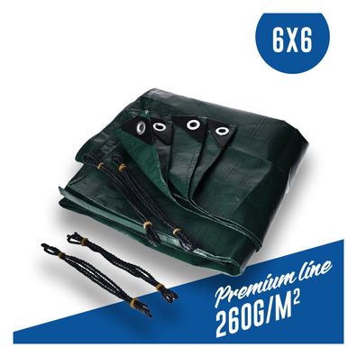 Abdeckplane, Gewebeplane 260g/m² grün inkl. 4x Befestigungsseil, mit Ecken- und