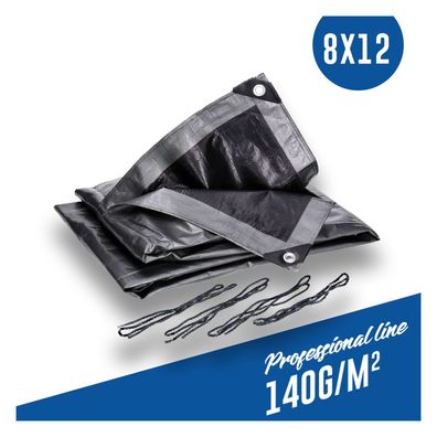Abdeckplane, Gewebeplane 140g/m² silber inkl. 4x Befestigungsseil, mit Ecken- und