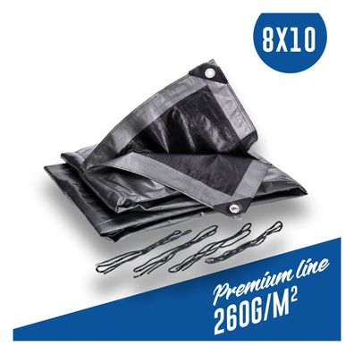 Abdeckplane, Gewebeplane 260g/m² silber inkl. 4x Befestigungsseil, mit Ecken- und