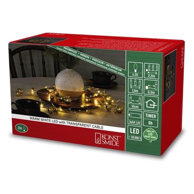 Konstsmide LED Dekolichterkette, Perlen, messing farben, 6h Timer, 20 warm weiße
