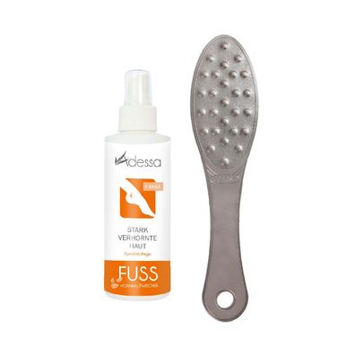 Adessa Hornhautweicher-Spray für stark verhornte Haut mit Edelstahlfeile im Set