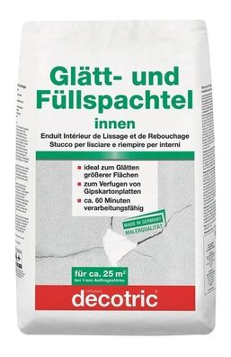 32 x Gipsspachtel Decotric Glättspachtel Füllspachtel Innen naturweiß 25 kg