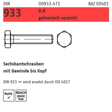 50 ST Sechskantschraube 8.8 M10x30 mm verzinkt