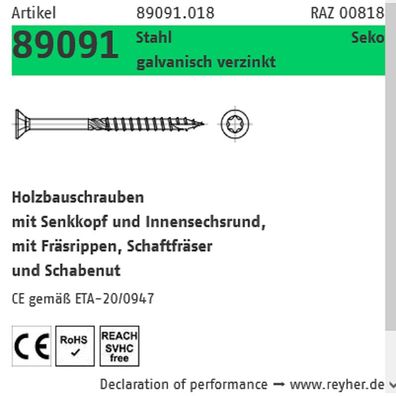 100 ST Holzbauschraube SeKo TG 4,5x70 Reyher galv vz