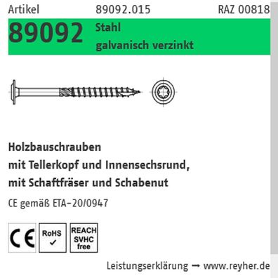100 ST Holzbauschraube TeKo 6,0x140 mm galv. vz. Reyher