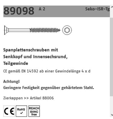 200 Spanplattenschraube Reyher SeKo A2 TG 5x35 mm T25