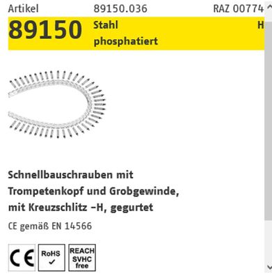 1000 Schnellbauschrauben Reyher GG PH 3,9x35 mm Gurt