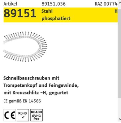1000 ST Schnellbauschraube Gurt REYHER 3,9x30 FG PH