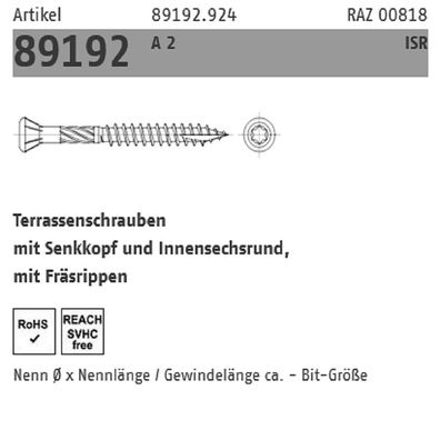 200 Terrassenschrauben SeKo A2 5x50/30 mm Reyher