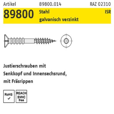 100 ST Justierschrauben SeKo galv. vz. 6x120 mm Reyher