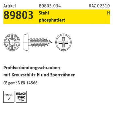 1000 St Profilverbindungsschraube PH 3,9x11mm Reyher